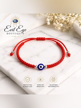 Evil Eye Red Adjustable Bracelet with Blue Eye Charm